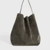 Belted suede tote granite
