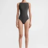 Boat-neck swimsuit anthracite