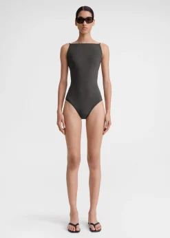 Boat-neck swimsuit anthracite