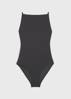 Boat-neck swimsuit anthracite