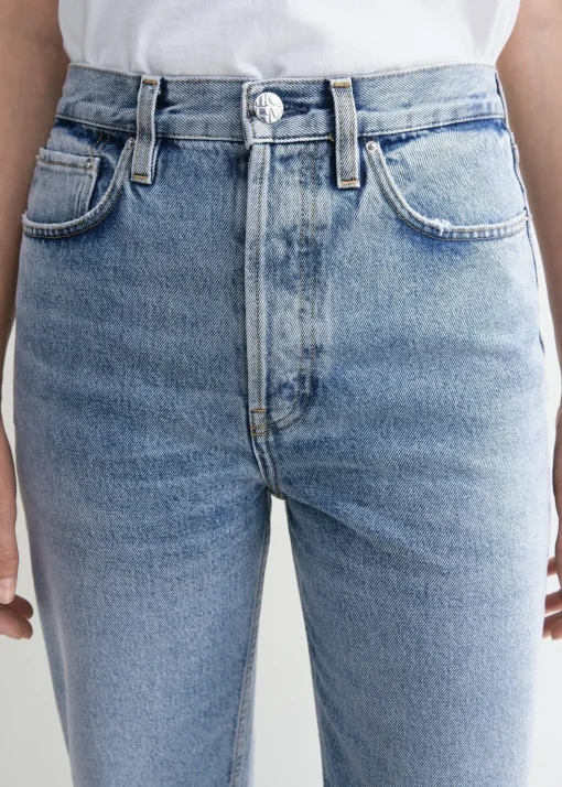 Classic cut denim worn blue