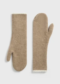 Contrast-edge mittens soft camel