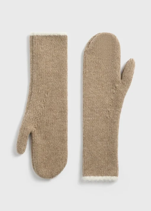Contrast-edge mittens soft camel