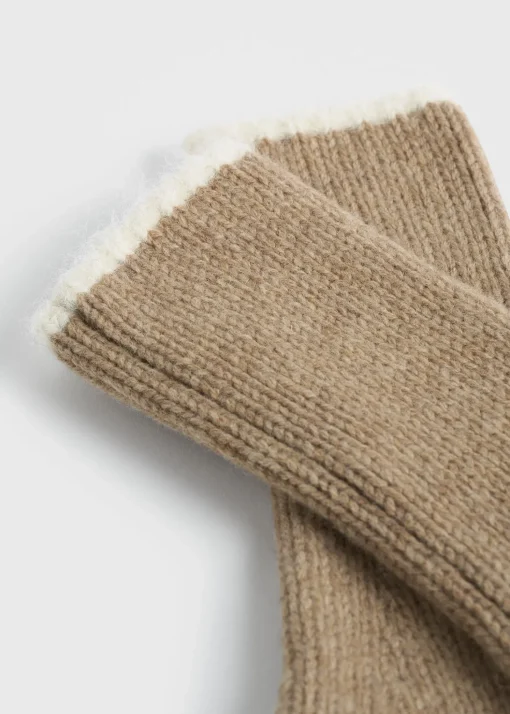 Contrast-edge mittens soft camel