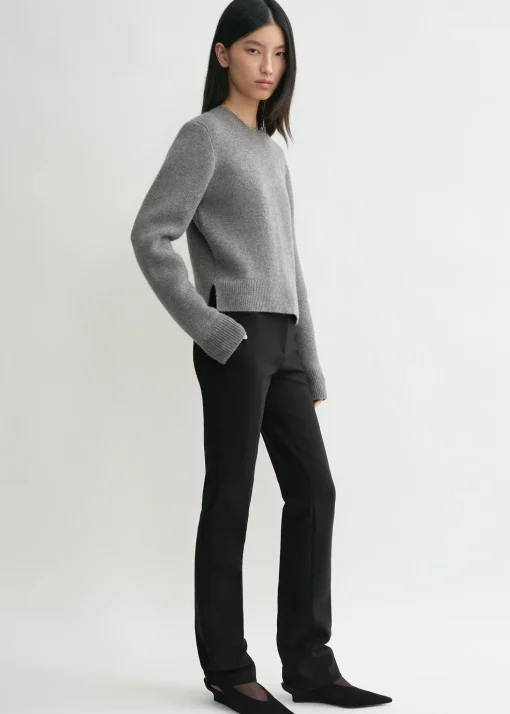 Cropped crew-neck knit grey melange