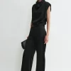 Cuff-slit trousers black