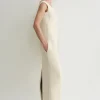 Curved off-shoulder dress eggnog