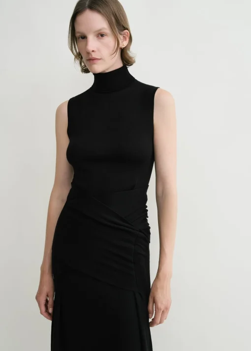 Draped knit dress black
