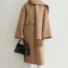 Embroidered scarf coat camel