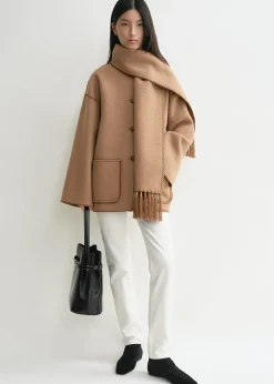 Embroidered scarf jacket camel