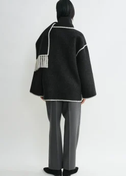 Embroidered scarf jacket dark grey mélange