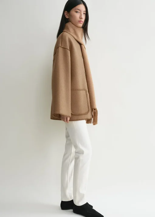 Embroidered scarf jacket camel