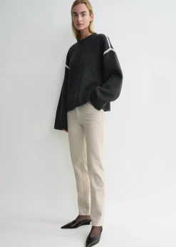 Embroidered wool cashmere knit grey melange