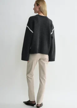 Embroidered wool cashmere knit grey melange
