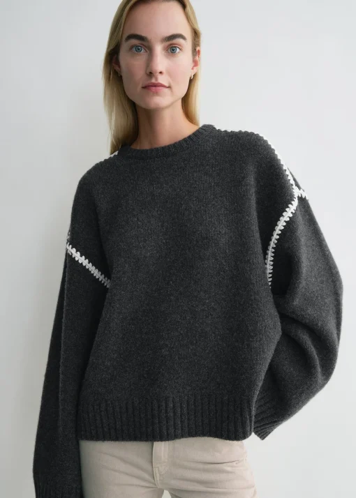 Embroidered wool cashmere knit grey melange