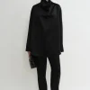 Funnel-neck satin blouse black