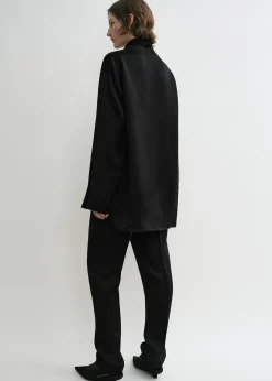 Funnel-neck satin blouse black