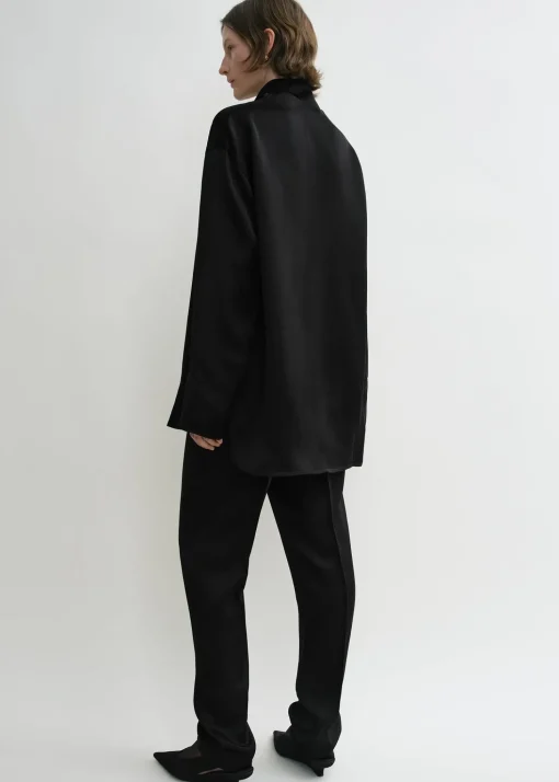 Funnel-neck satin blouse black