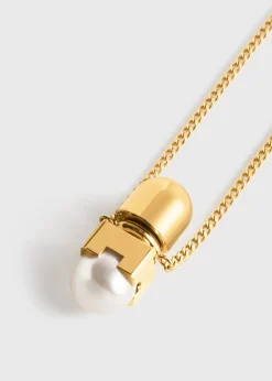Long faux pearl necklace white