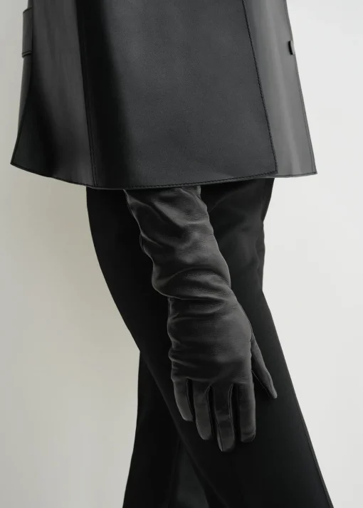 Long leather gloves black