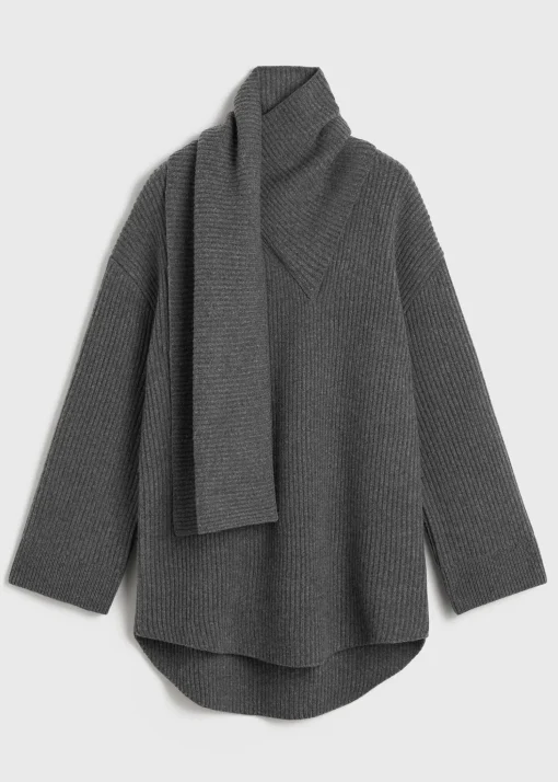 Long scarf knit dark grey melange