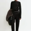 Long-sleeve satin top black