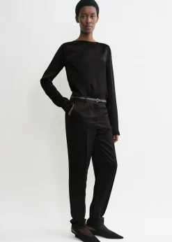 Long-sleeve satin top black