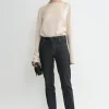 Long-sleeve satin top ecru