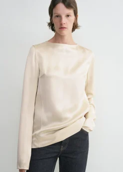 Long-sleeve satin top ecru