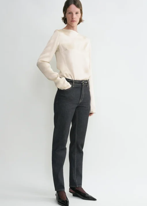 Long-sleeve satin top ecru