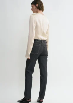 Long-sleeve satin top ecru