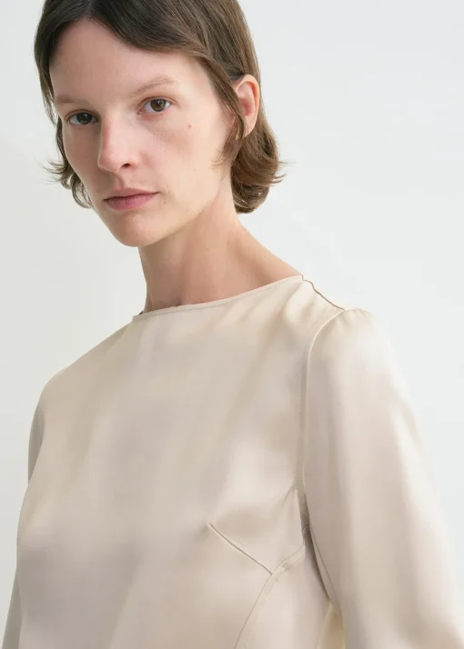 Long-sleeve satin top ecru