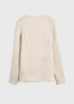 Long-sleeve satin top ecru