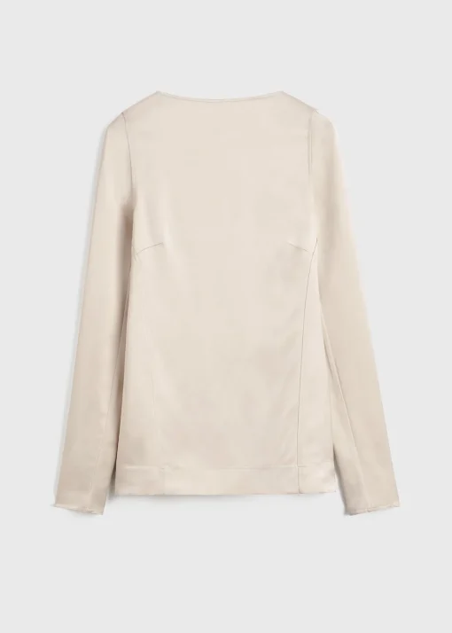 Long-sleeve satin top ecru
