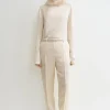 Low-waist satin trousers ecru