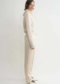 Low-waist satin trousers ecru