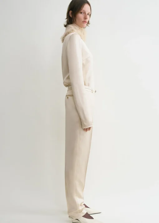 Low-waist satin trousers ecru