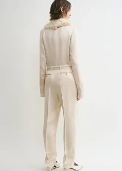 Low-waist satin trousers ecru
