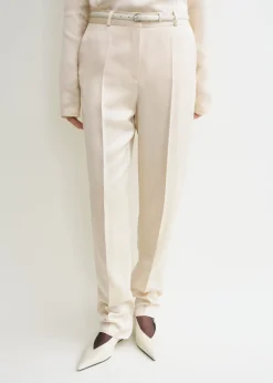 Low-waist satin trousers ecru