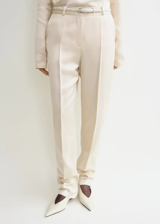 Low-waist satin trousers ecru