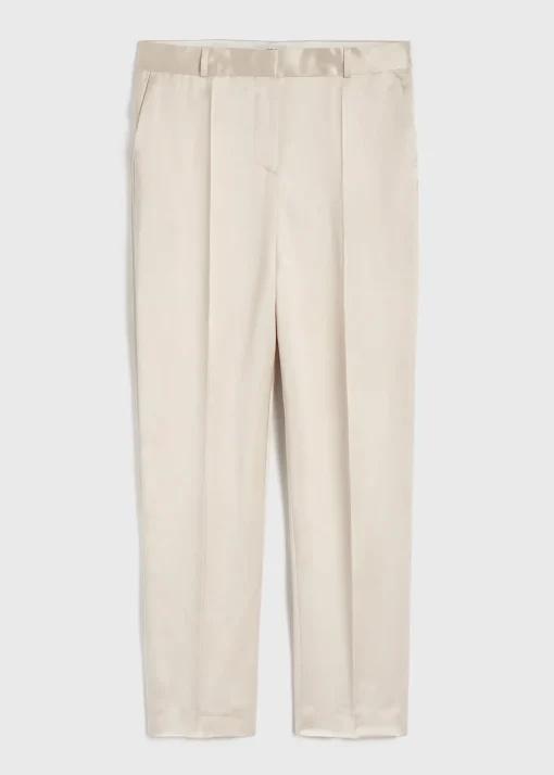 Low-waist satin trousers ecru