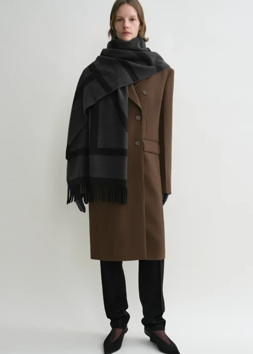 Monogram jacquard wool scarf charcoal mélange