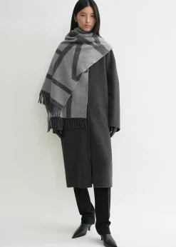 Monogram jacquard wool scarf dark grey mélange
