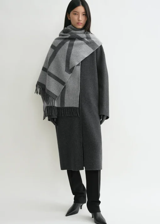 Monogram jacquard wool scarf dark grey mélange