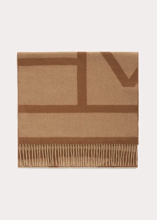 Monogram jacquard wool scarf camel