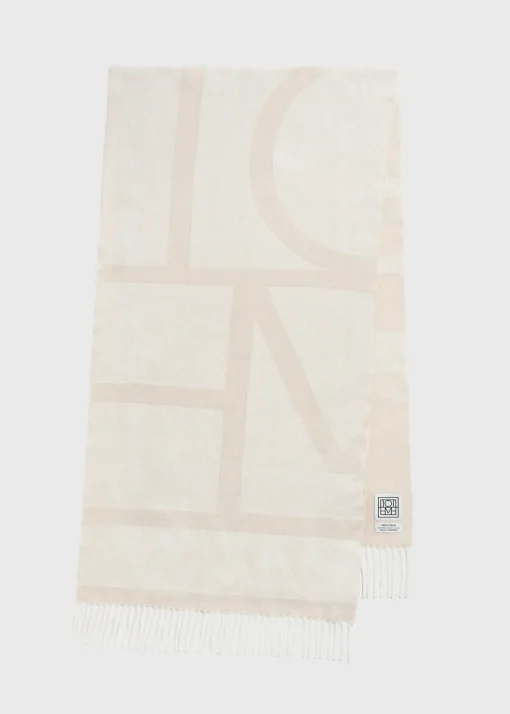 Monogram jacquard wool scarf eggnog