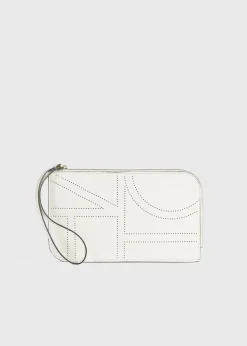 Monogram leather wristlet pouch milk