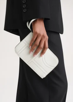 Monogram leather wristlet pouch milk