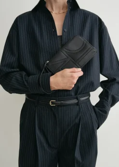 Monogram leather wristlet pouch black