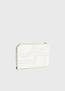 Monogram leather wristlet pouch milk